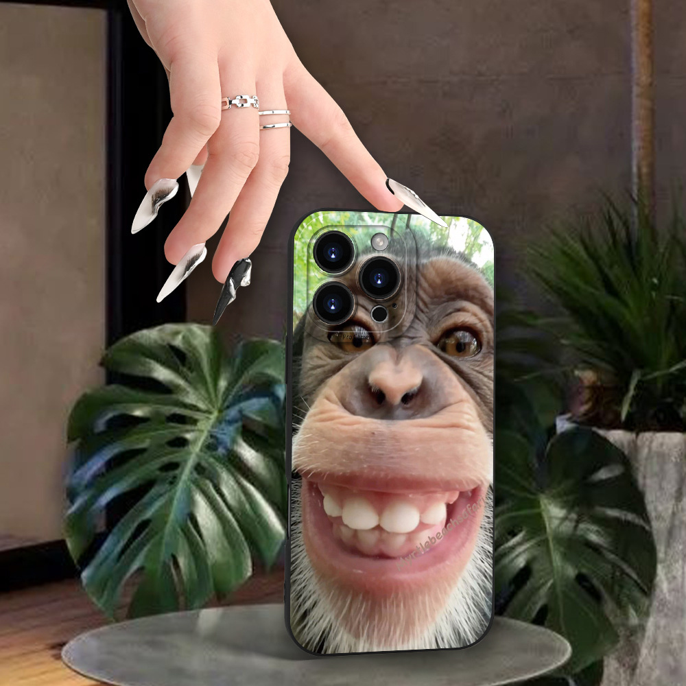 TEMU Creative Artistic Prank Monkey Design Phone Case For Iphone 16, 15, 14, 13, 12, Pro Max - Stylish Unisex Gift For , Full-body Drop Protection