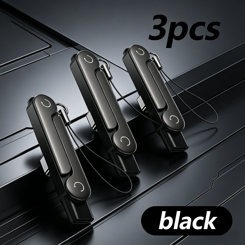 TEMU 3pcs Type C Phone Charging Bracket Adapter 2in 1 Portable Foldable Phone Stand Otg 360-degree Rotatable For Type-c Interface Mobile Phone