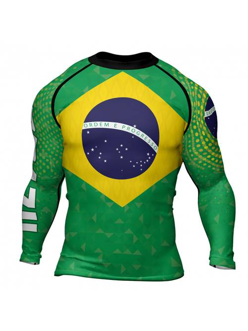 mens print long sleeve rash guard green geometric compression workout shirt for mma bjj training