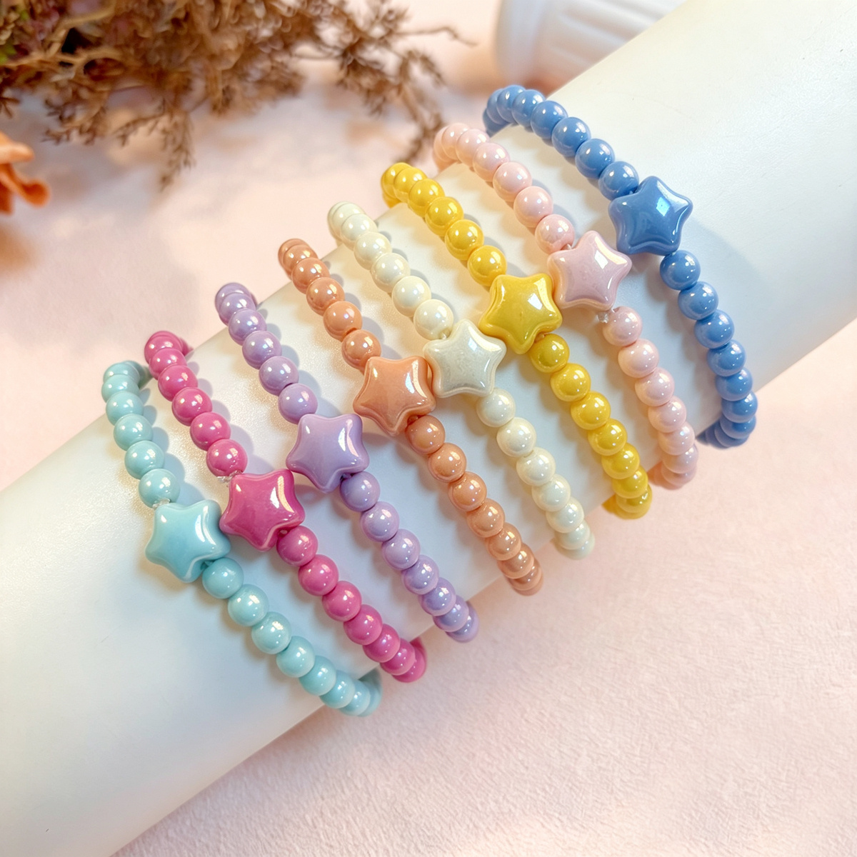 TEMU Juego de 8 pulseras de cuentas de macaron, pulseras elásticas dulces para salidas y accesorios versátiles para mejor , colores de cuentas