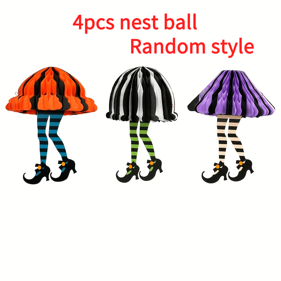TEMU Halloween Hanging Legs Honeycomb Decoration, Random Style, Hanging Ornament, Foldable Paper Skirt Ceiling Holiday Decor, For Halloween Party