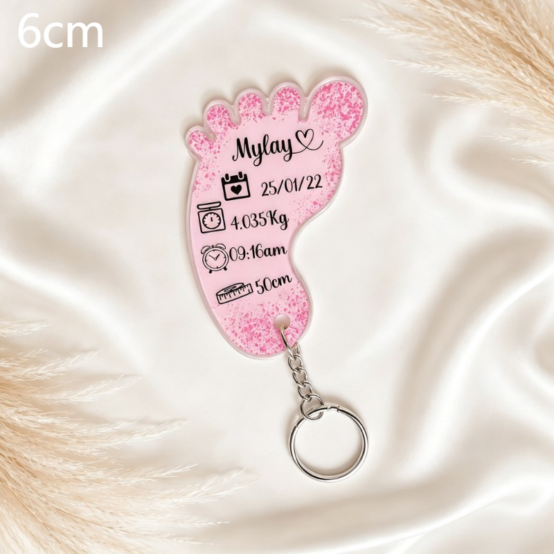TEMU 1 Custom Acrylic Keychain With , Engravable With Name, Date, Weight, Time, And Height. A Commemorative Key Ring, A Precious Gift For Parents , A