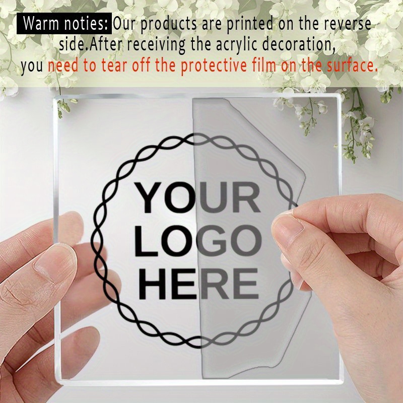 TEMU 2d Flat, 2d Flat Design, 1 Customizable Acrylic Sign With Wooden Stand, Size 4.72x 4.72inch- Personalized Corporate Desk Decoration Sign,