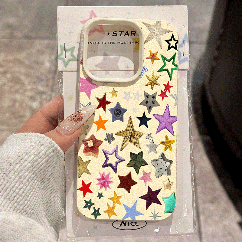 TEMU Phone Case - A New Stylish Tpu Phone Case With A Colorful Star Pattern And Lychee Texture, Designed For Iphone Including For Iphone 17, 16, 15,