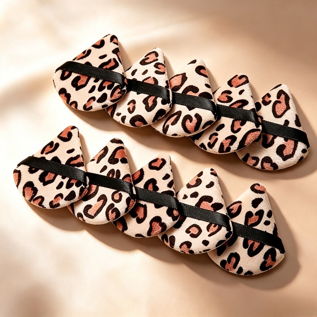 TEMU 10pcs/15pcs Leopard Print Makeup Sponges, Water Drop Triangular Shape, Meeting Makeup Needs, Suitable For Powder, Compact Powder And Other