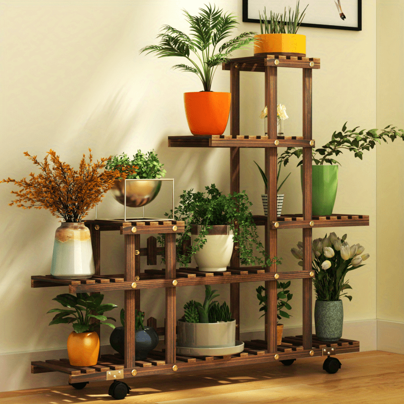 Multi-Layer Wooden Plant Stand - Indoor Decorative Flower Rack for Living Room or Balcony, Tall Storage Organizer for Succulents and Cacti, No Assembly Required, Natural Wood Finish, Balcony Decor | Natural Aesthetic | Durable Wood Construction, Plant Stands for Indoor Plants