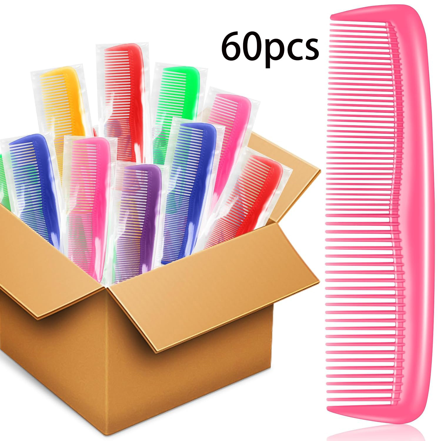 TEMU 60pcs Set Of Colored Short And Long Tooth Straight Hair Combs, Mini Pocket Bangs And Smoothing Combs, Men's Bun Styling Comb, Fashionable And