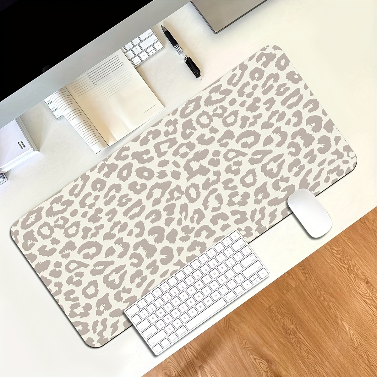 Image of 1 Large Beige And Brown Leopard Print Computer Keyboard And Mouse Pad, A Heavy-duty Desk Pad Suitable For Office, Home And Gaming Settings- - Compatible With Pcs And Laptops