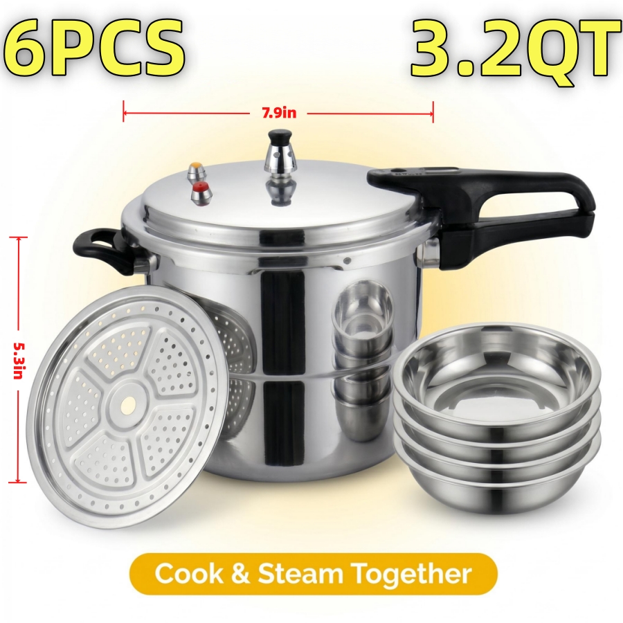 TEMU 6pcs Large Capacity Pressure Cooker Set Suitable For Home & Restaurant Use, Cookers With External Lid Closure, Induction & Gas Compatible