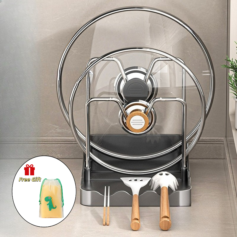 TEMU Lot de 2 pièces : 1 support pour couvercles de casseroles et porte-planche à découper + 1 sac à cordon de serrage avec dragon offert. Support de