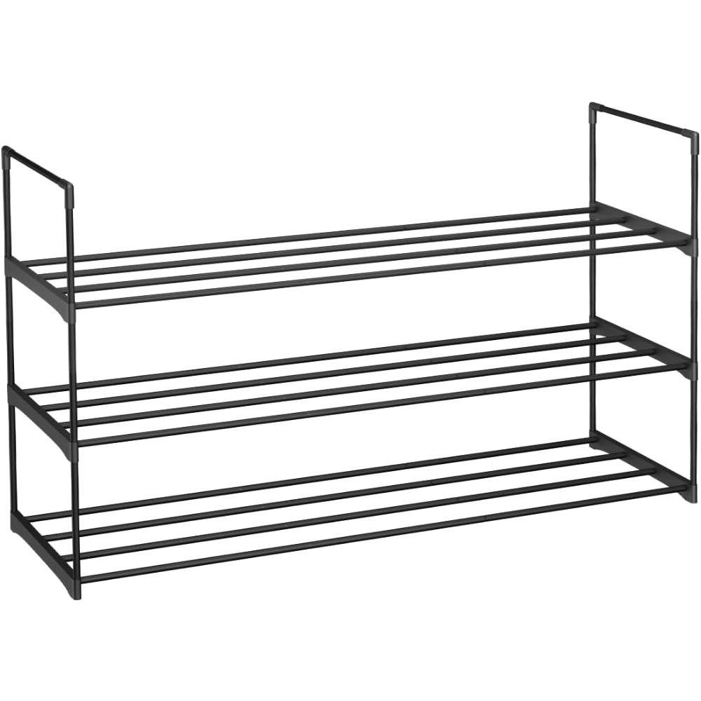 Image of Sekey Shoe Rack, 3 Tiers, Stackable, Space- Shoe Rack For Hallway And , Metal Shoe Rack For 15-18 Pairs Of Shoes (92x29.5x55, Black)