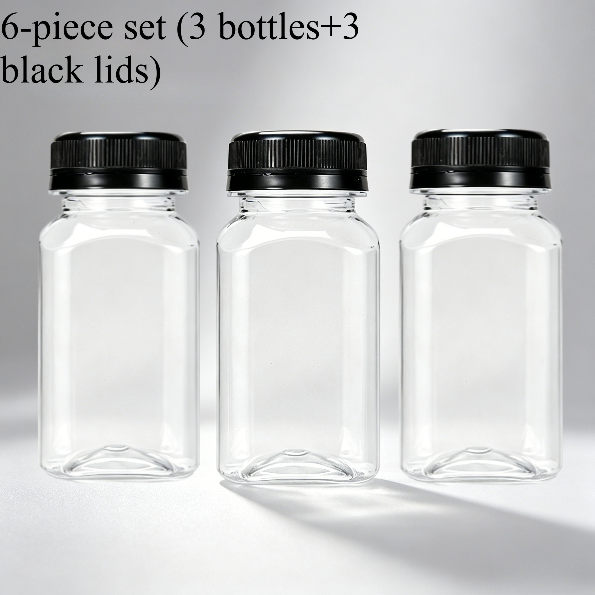 TEMU 6pcs Set (3 Bottles+3 Black Lids) Pp Thick Transparent Juice Bottle 5.07 Ounces, With Black Leak Proof Lid, Homemade Smoothie Juice, Summer