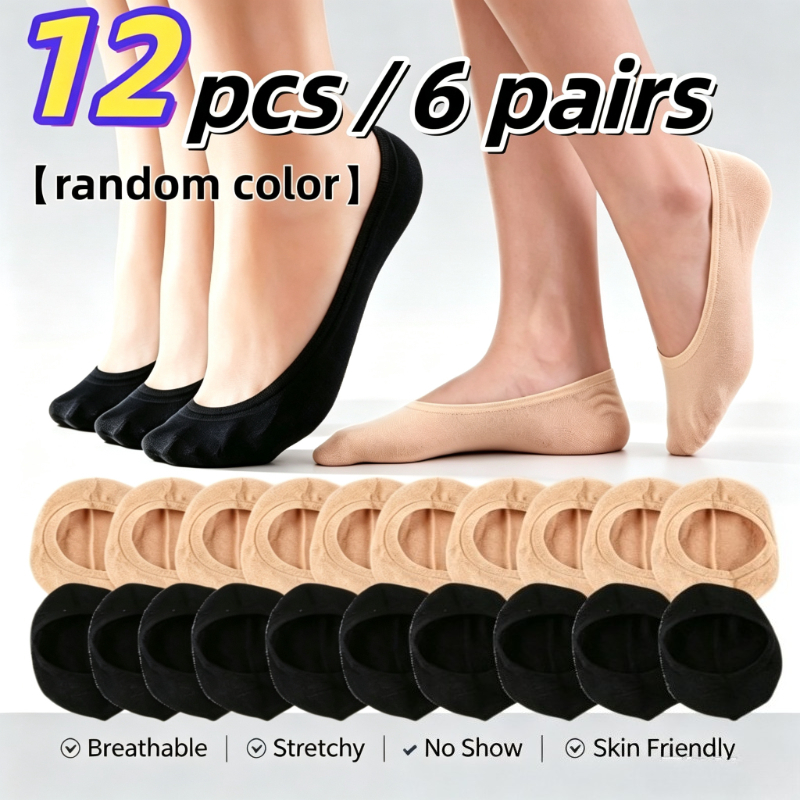 TEMU 12pcs/6 Pairs Random Colors Soft Breathable Unisex Short Socks, High-elastic Comfortable Invisible Socks, Elastic And Skin-friendly Non-stuffy;