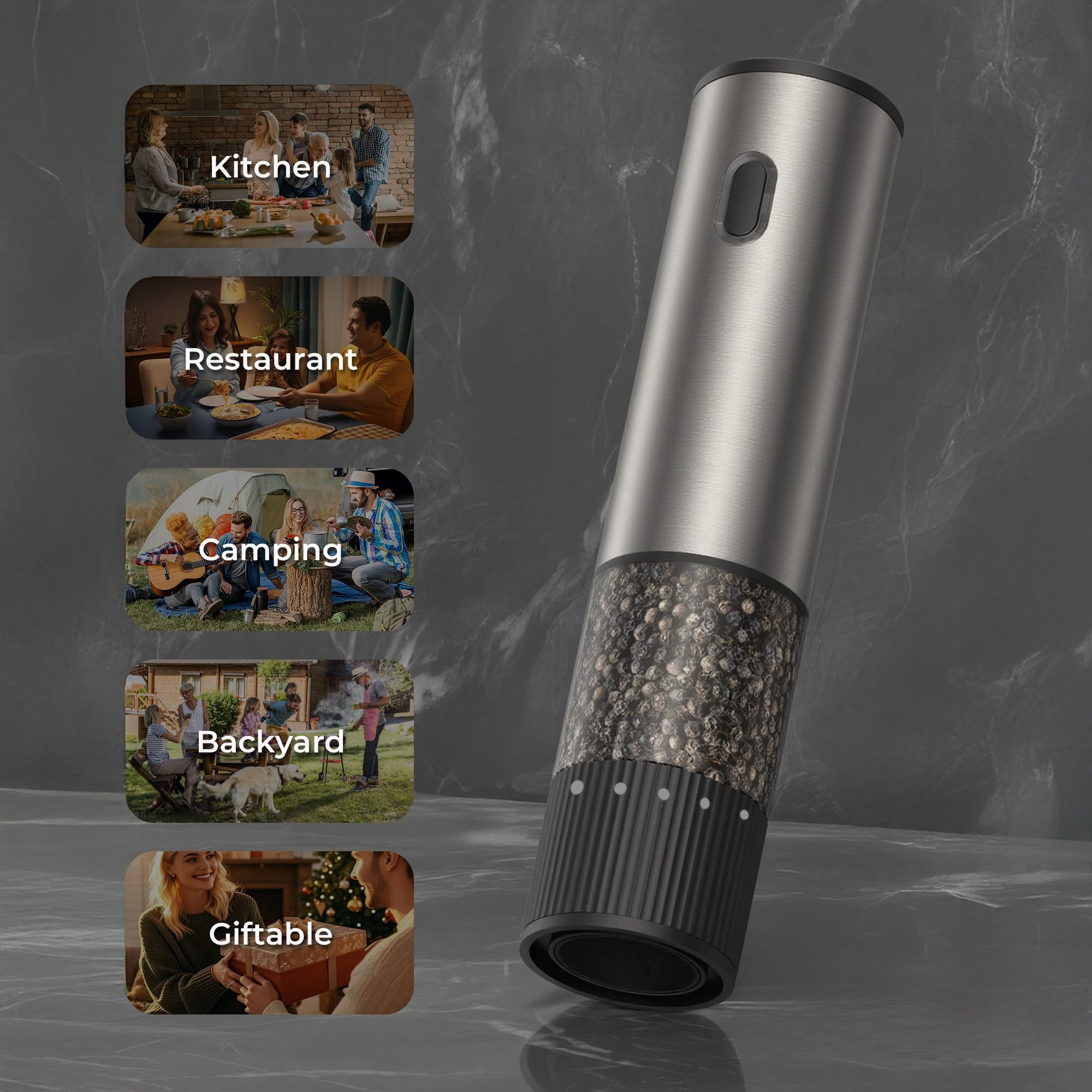 TEMU 1pc/ 3pcs/ 4pcs Rechargeable Salt And Pepper Mill, 5-level Adjustable Coarseness Electric Pepper Mill, One-hand Operation, Usb-c Charging,