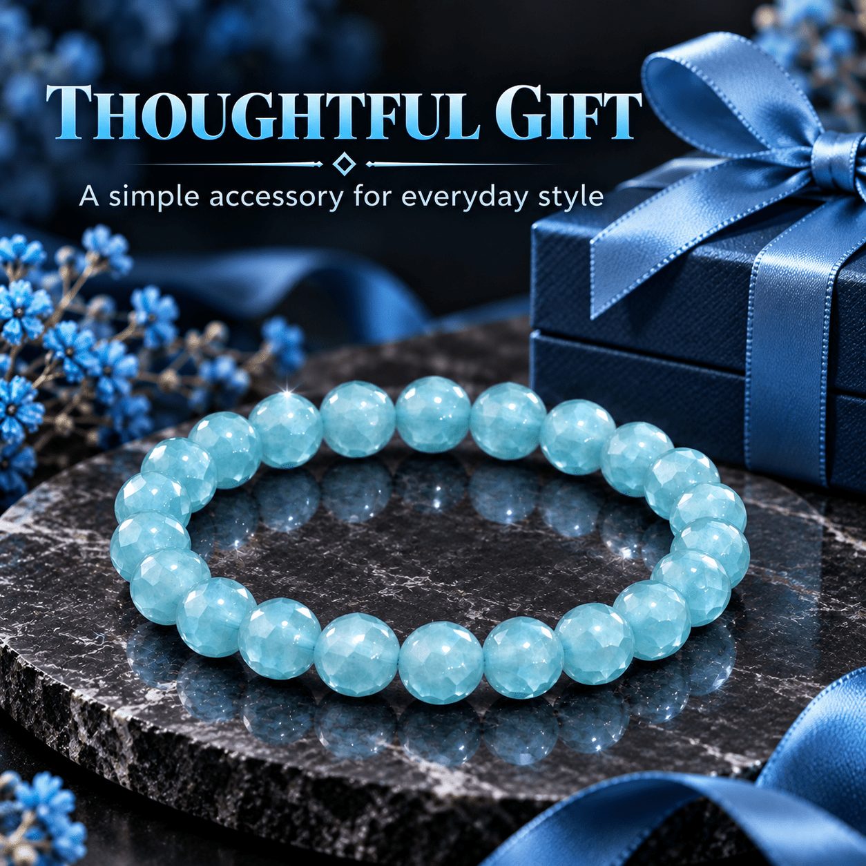 Lucky Beaded Bracelet, Natural Gradient Crackle Blue Beads
