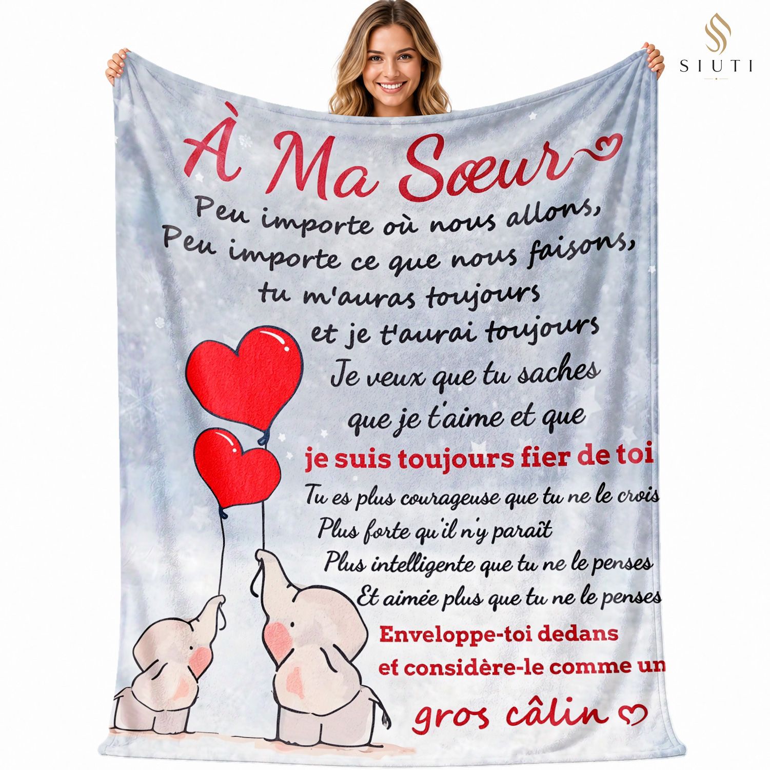 TEMU Comfortable Sisterly With A French-inspired Flannel Throw - Made Of Soft Polyester Featuring Heart And Elephant Patterns, Ideal For Your Couch,