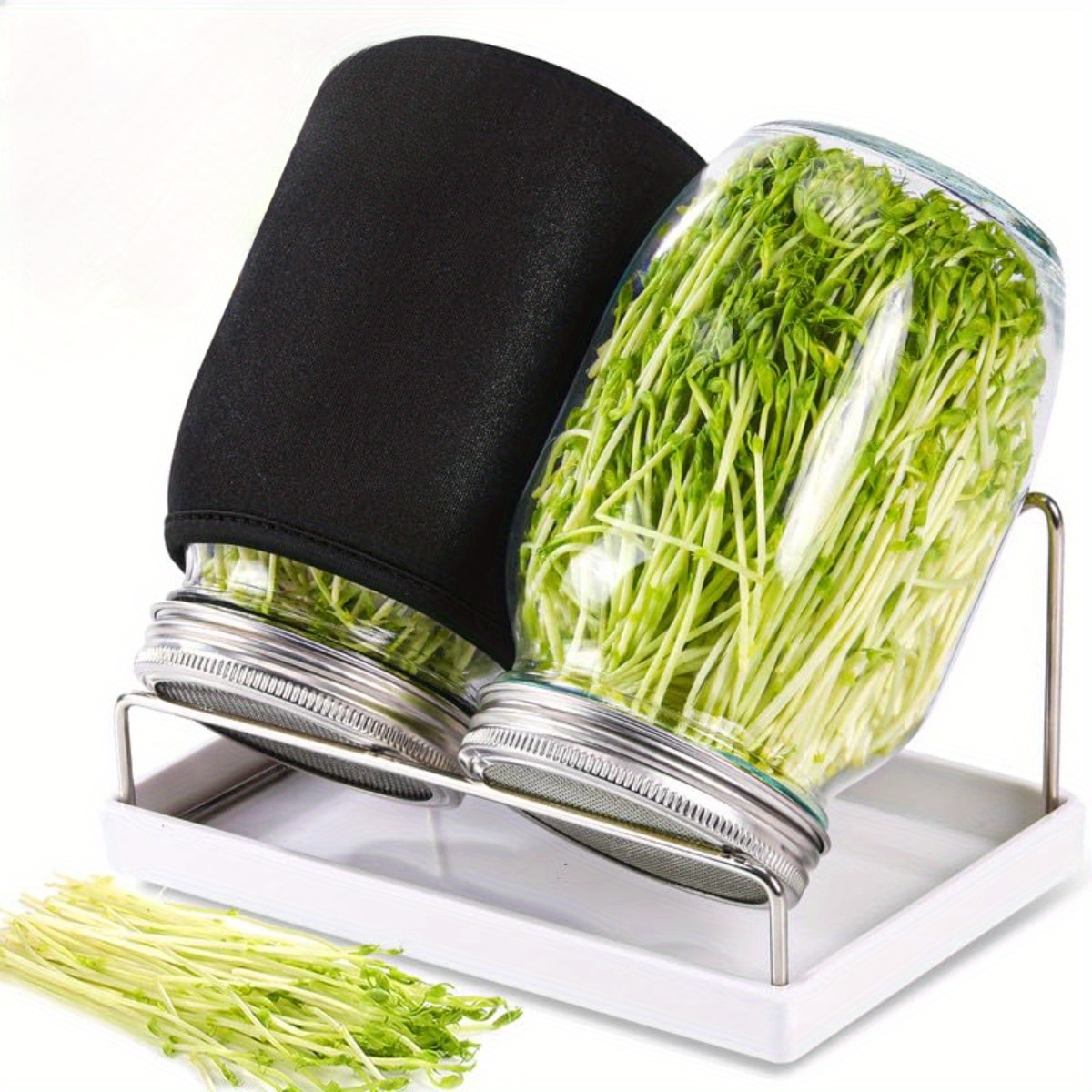 TEMU 2 stk frøsproutingsett med store brede munnglass, mørkelsokkel, rustfritt stå, avløpsbrett - Ideell for bønner, brokkoli, alfalfa sprouts -