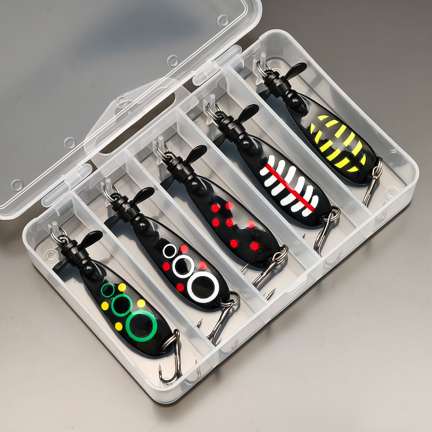 TEMU Anfs 5pcs Fishing Bait With Lure Box, Fishing Lure Set, Alloy Spinner Artificial Bait