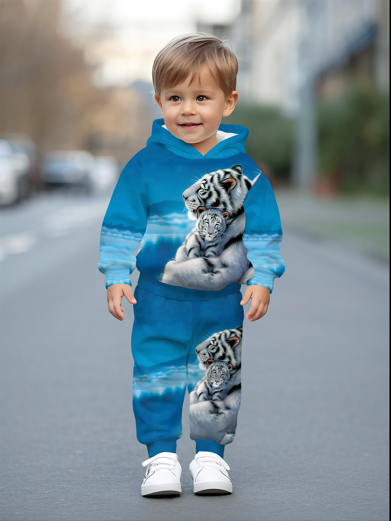 baby boy white tiger print hooded sweatsuit set full zip Temu
