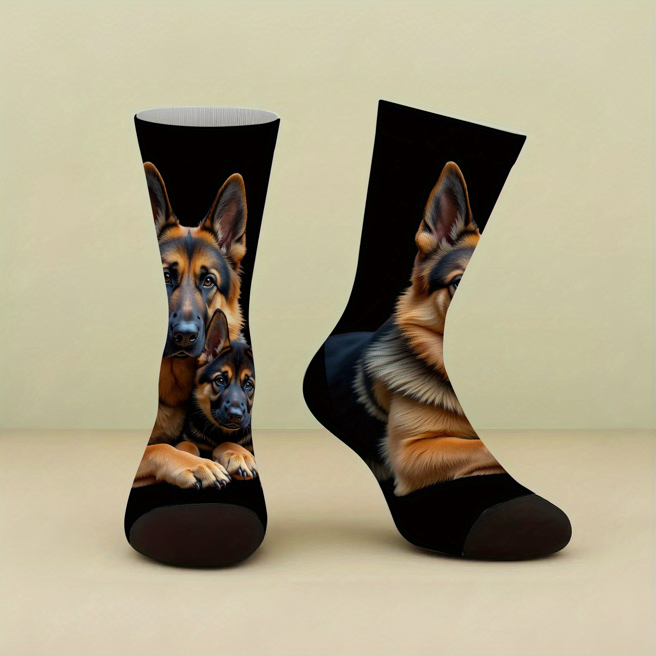 TEMU 1 Pair Of Printed Mid-calf Socks Featuring A Design Of A Large Dog And A Small . High-quality Women's Socks, New Autumn/winter Style Comfortable
