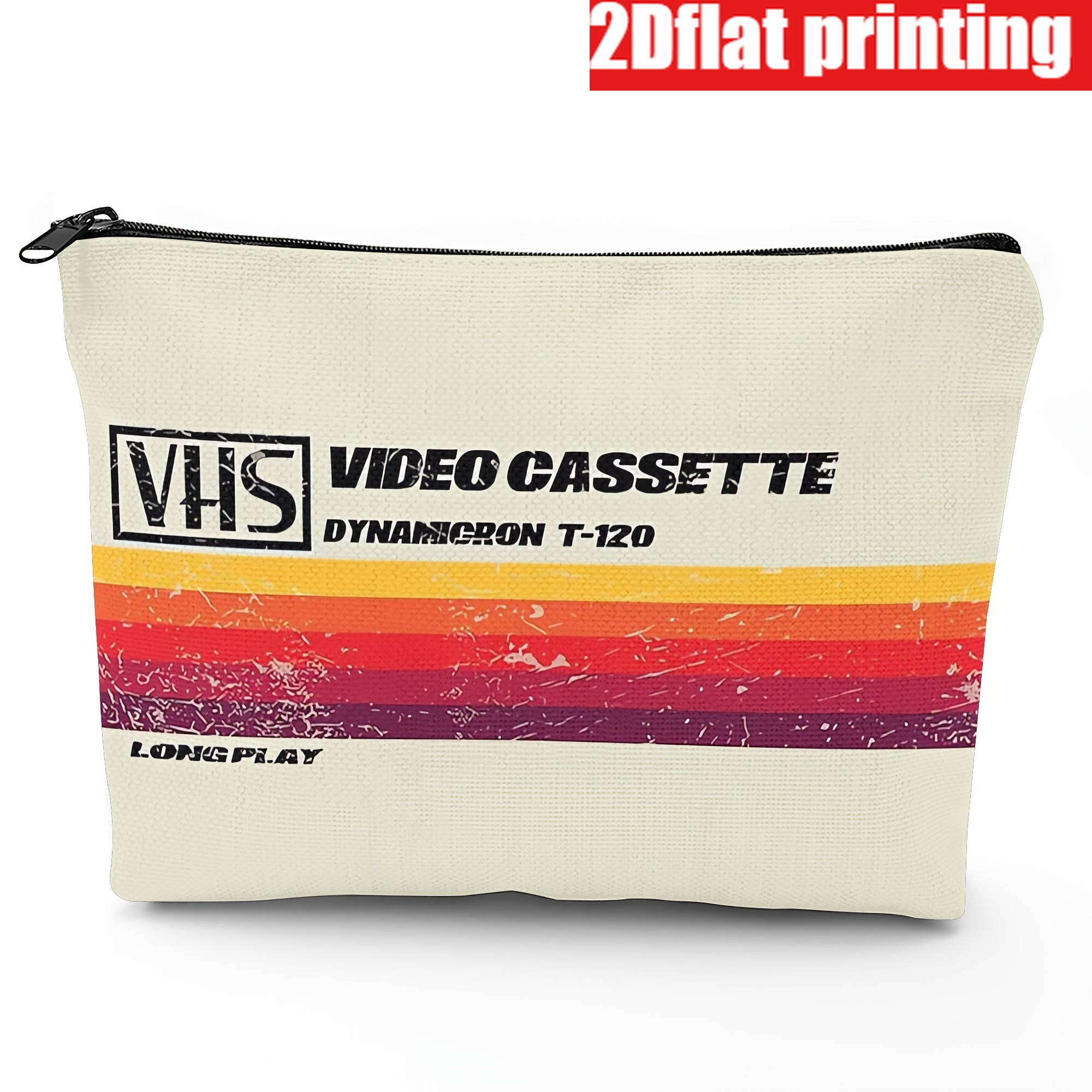 TEMU Impression 2D à plat, 1 pièce Trousse de maquillage magnétique vintage VHS - Motif magnétique VHS vintage, logo VHS, motif de boîtier long VHS