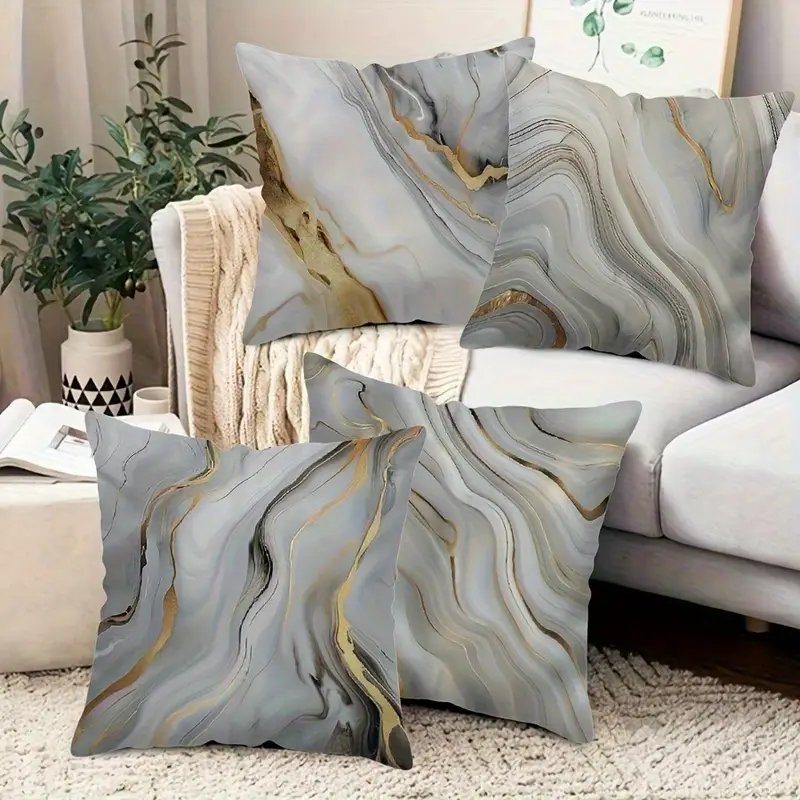 4pcs double sided printed marble geometric pattern pillow covers soft plush with zipper closure machine washable multiple sizes for living room bedroom sofa decor pillow covers for living room bedroom accessories marble pattern pillows luxurious texture 2d flat Product details 4