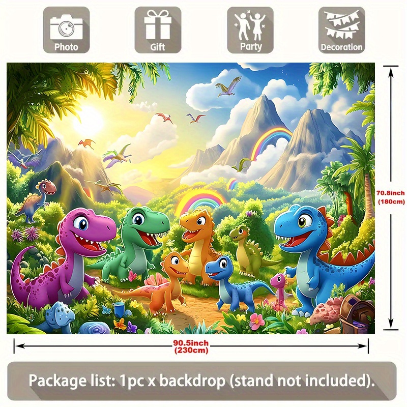 TEMU ["Bannière de fête] 1pc, avec divers fonds de décoration de dinosaures de dessins animés, accessoires photo de fond, décoration de bannière en