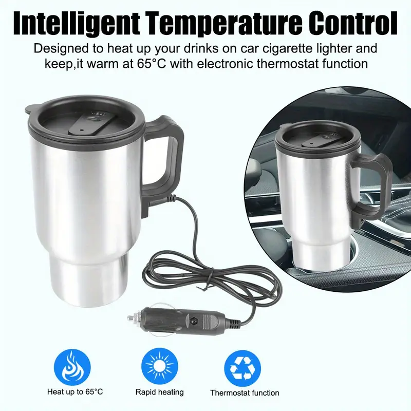 12v 450ml stainless steel electric heating car kettle vehicle heating cup camping travel kettle water coffee milk thermal mug details 5