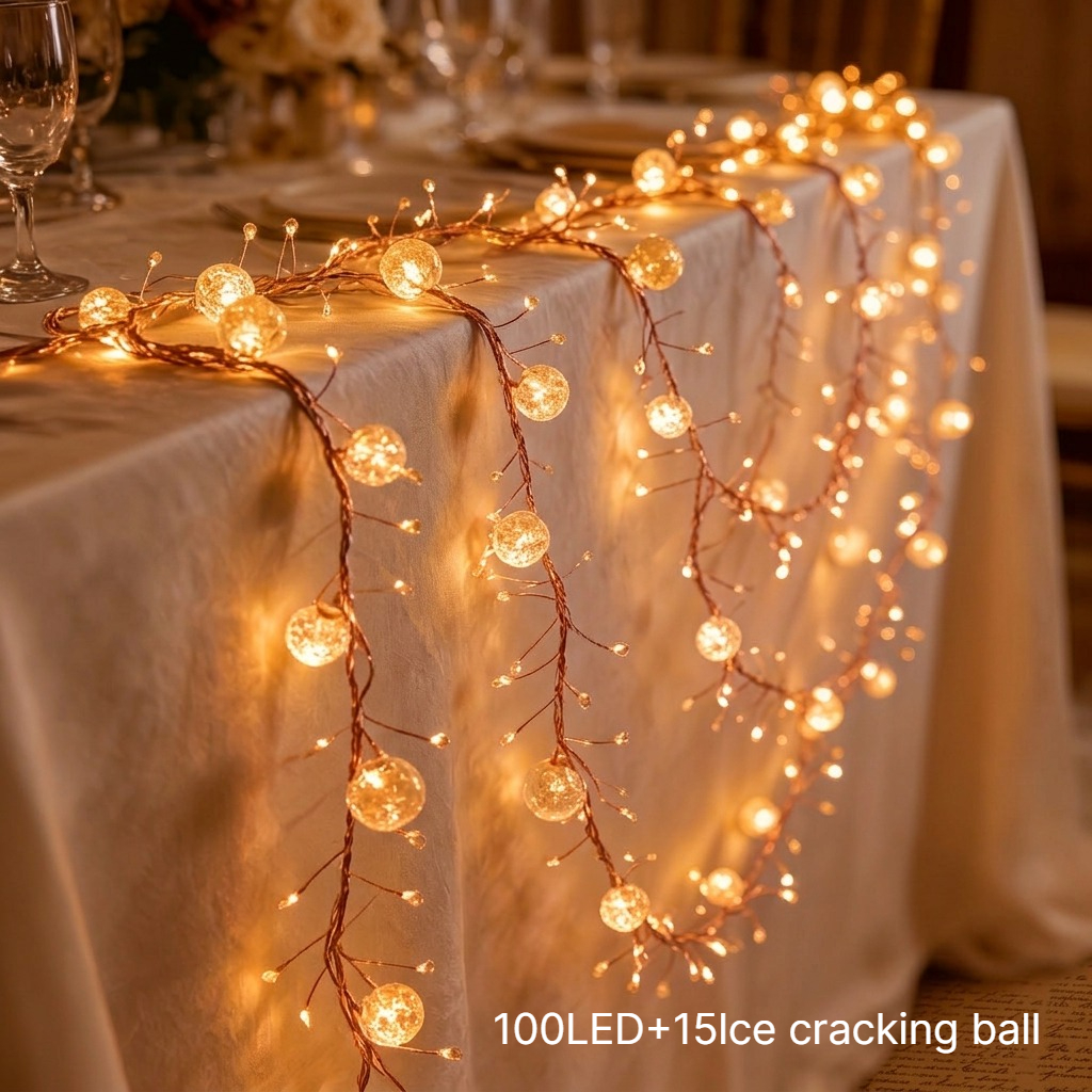 Image of 100/60 Light, Led Copper String Light, Ice Breaking Ball+ Light, Warm White Light, Battery Powered (excluding Battery), Suitable For Weddings, Parties, Christmas, Halloween, Holiday Decoration