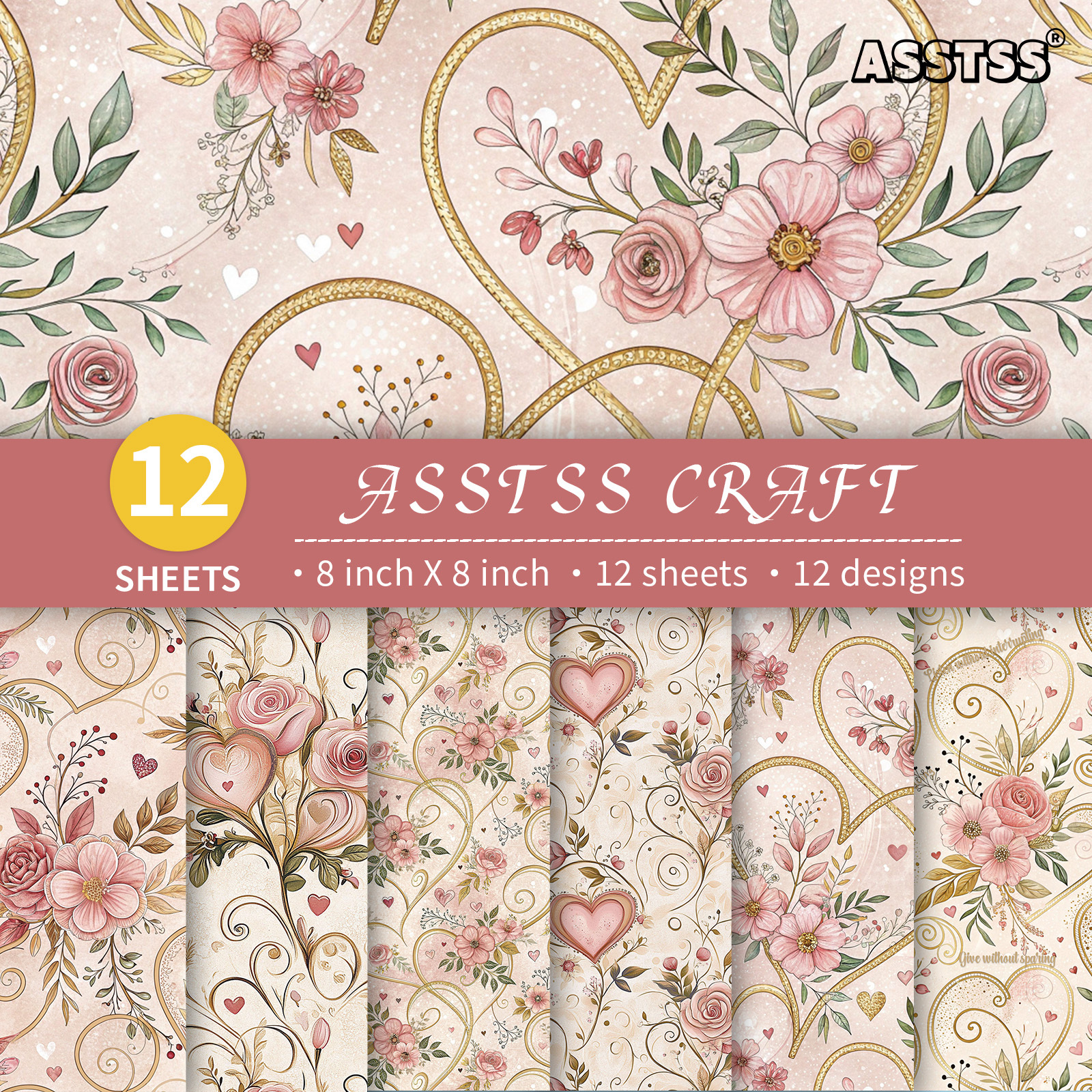TEMU 12-sheet Asstss 8*8-inch Scrapbooking Paper Pad | Vintage Valentines Day Retro Floral Heart Style Backing Paper, Heavyweight Cardstock For