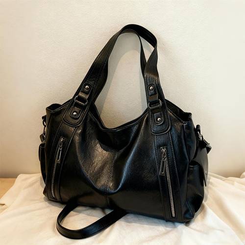 item picture womens tote bag new fashionable classic multi functional commuter style solid color large capacity vintage shoulder bag handbag and wallet zipper opening womens bag commuter style crossbody bag suitable for daily use and campus use