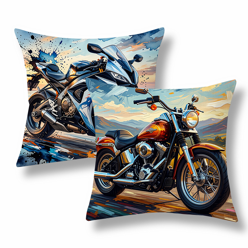 TEMU 2pcs Modern Throw Pillow Covers,decorative Cushion Cases, Motorcycle With Dynamic ,.versatile For Living