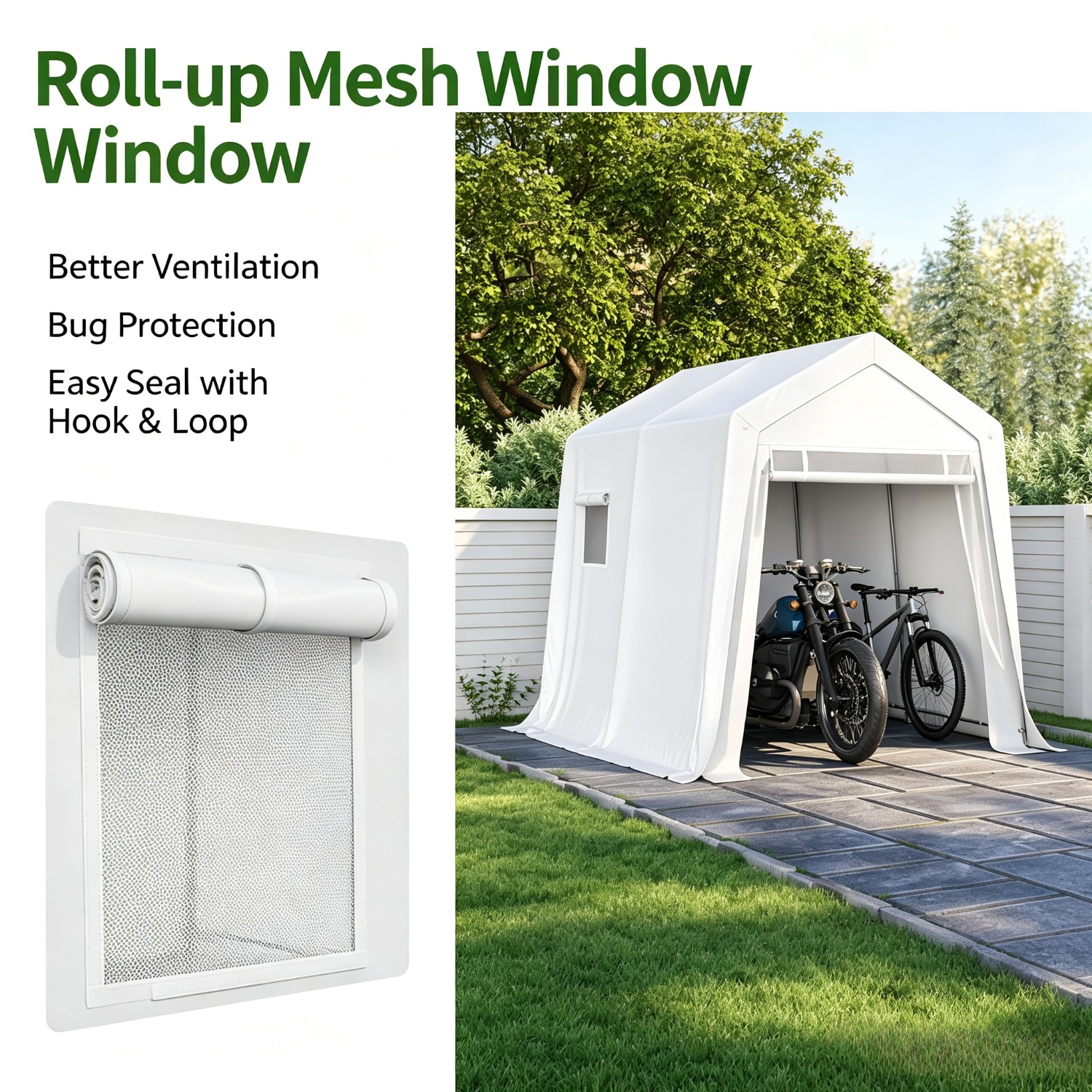 Image of Garage Tent 6.2x8.2 Feet, Outdoor Sunshade, Suitable For Bicycles, Gardening Tools, Trash Cans, White