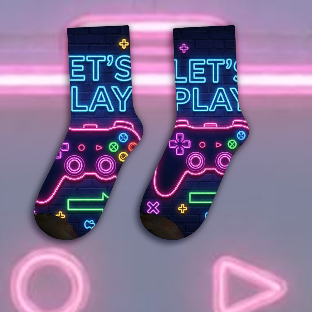 TEMU A Unique Pair Of Socks Designed With Neon Gaming Graphic For Women And Men, Sock | Ideal For Party Costume, Gifts, Daily Wear