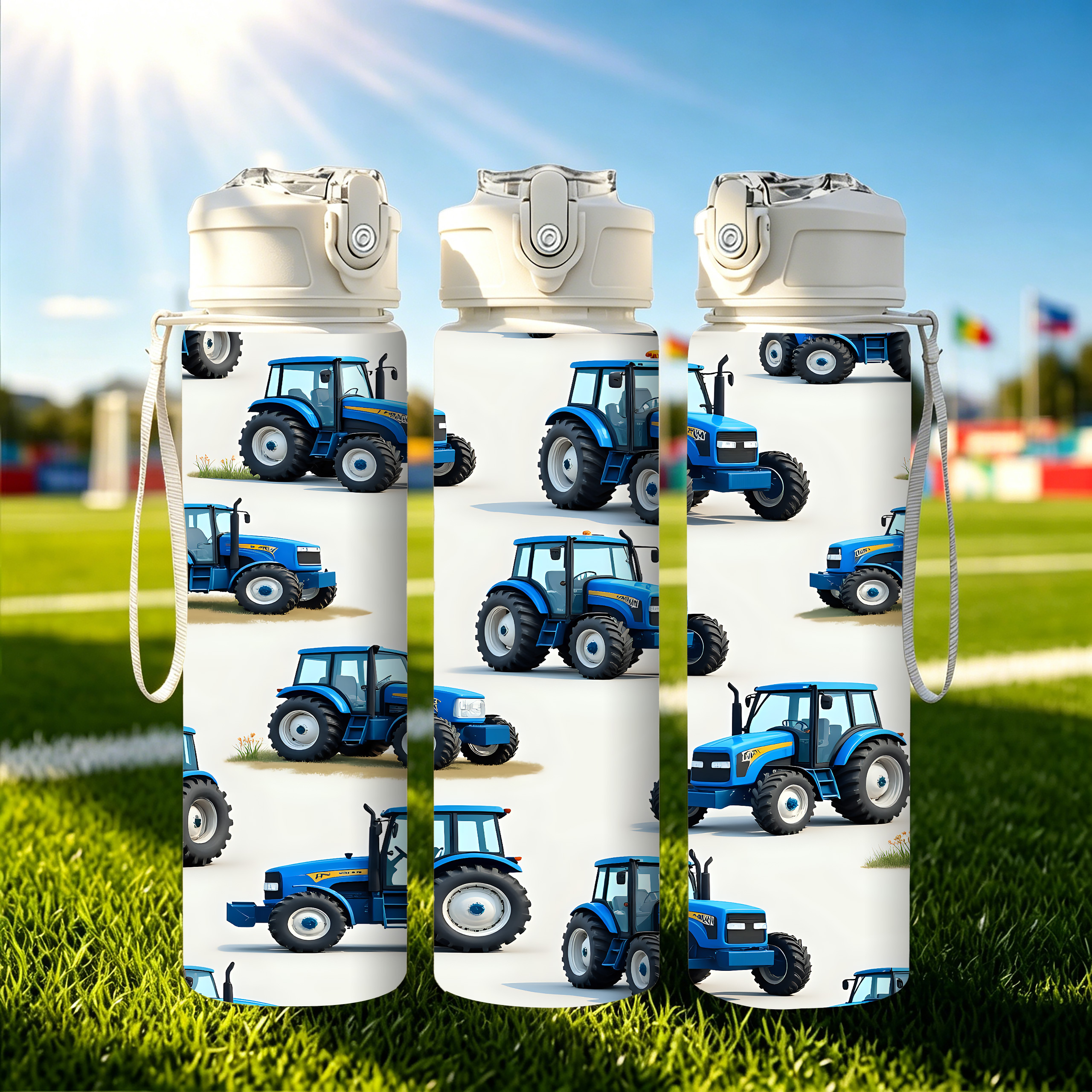TEMU 1pc Light Multi-model Tractor Repeating Tile Pattern Agricultural Vehicle Texture Pattern, 750ml/26oz Plastic Sports Water Bottle, Cute Printed