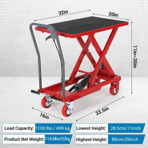 heavy duty manual hydraulic lift cart with locking platform scissor lift table 1100 capacity non slip surface swivel locking casters suitable for factory material handling workbenches equipment for workbenches use
