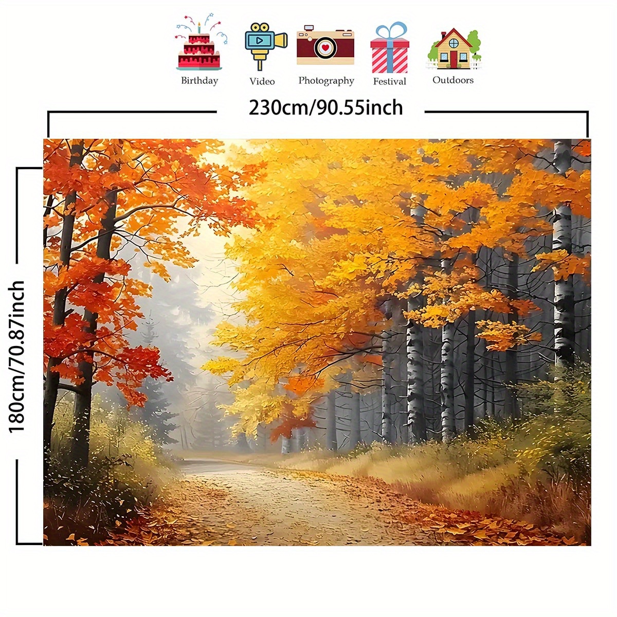 TEMU 1pc A 2d Flat Printed Banner Featuring An Autumn Forest Scene, Photo Wall Decoration At Parties, Including Birthdays And Anniversaries. This