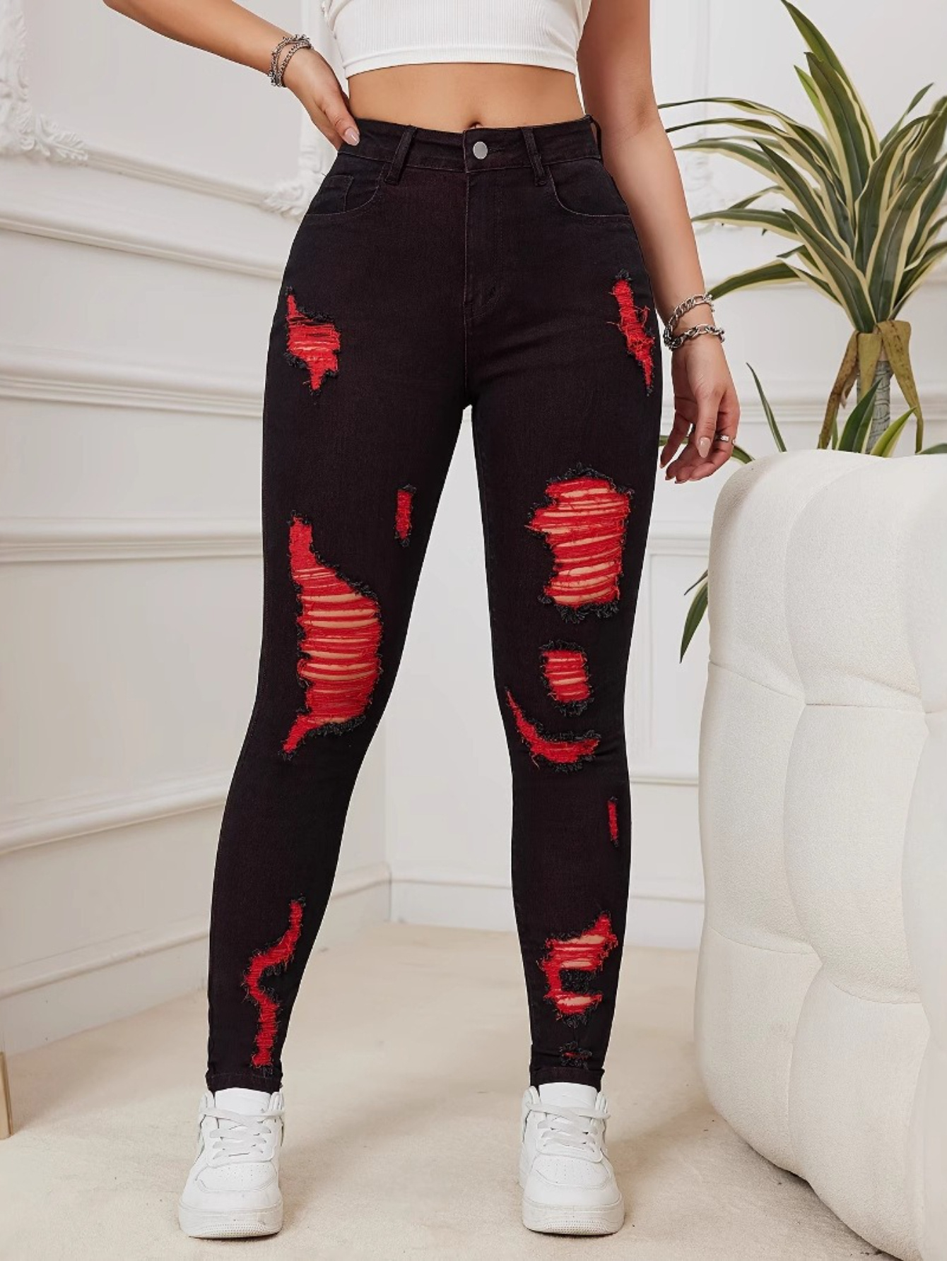 Ladies Jeans Women's Extreme Ripped Skinny Jeans Shop Fully