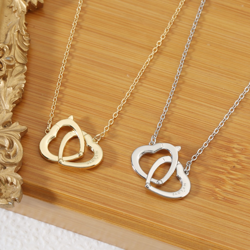 Women's Romantic Double Overlapping Ring Heart Necklace