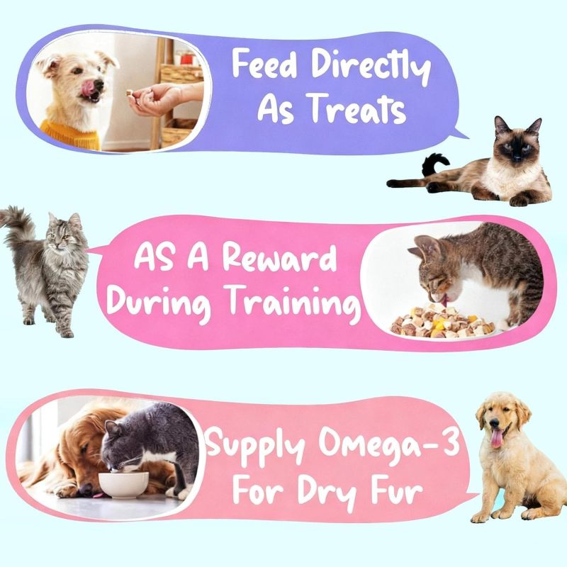 Freeze-Dried Salmon Jerky Treats Suitable for Cats & Dogs - Single Ingredient High Protein Snack, Grain-Free Fish Protein Powder, No Additives, Nutrient-Rich for Allergen-Sensitive Pets, -the- for Picky Eaters (2.8oz)