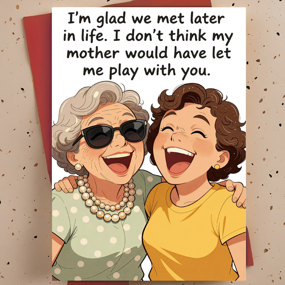 TEMU 1pc Funny Sarcastic Friendship Greeting Card For Best Friend, Close Female Friend – Laughing Senior Women Cartoon Illustration, Humorous Card,