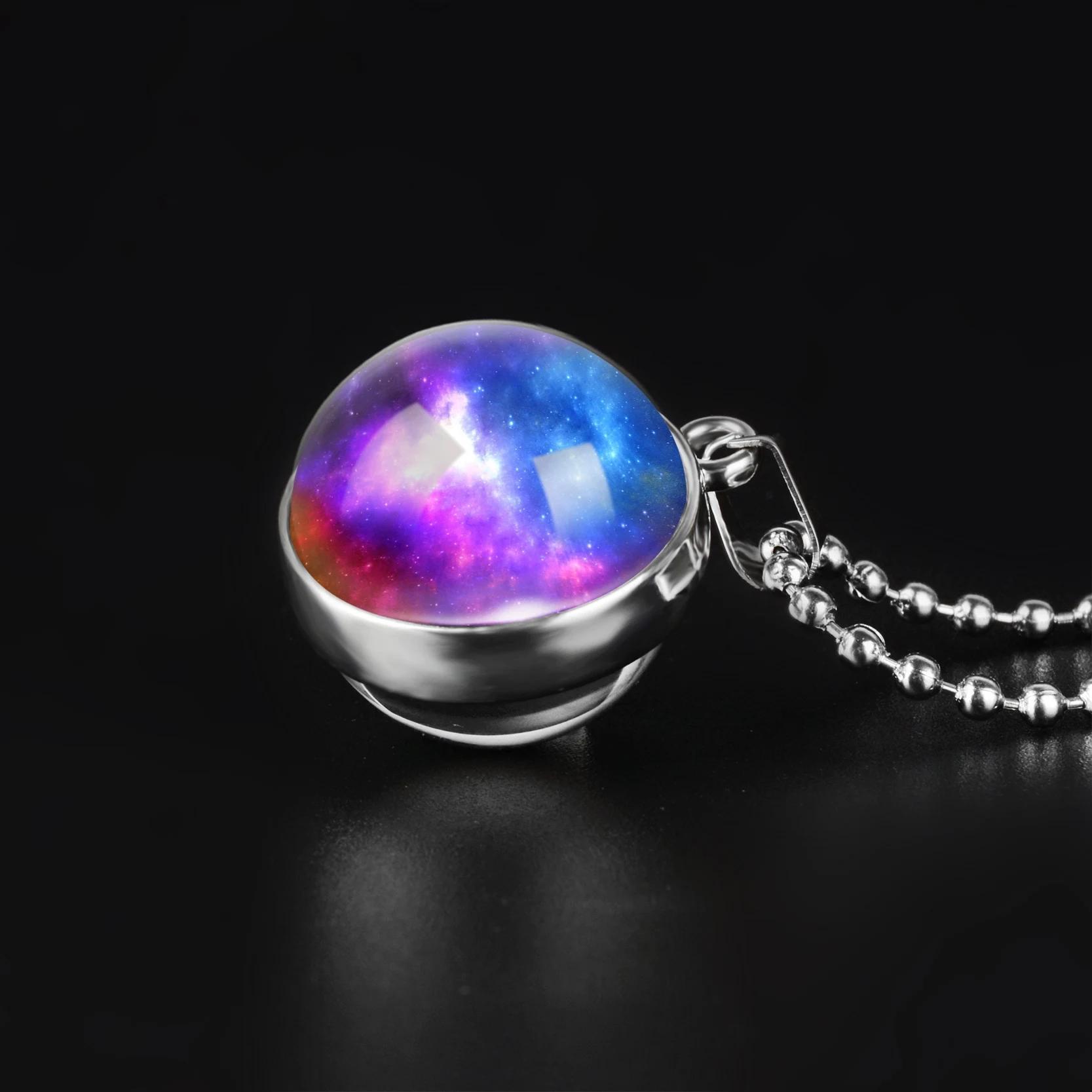 Double-Sided Galaxy Star Cabochon Glass Pendant Necklace