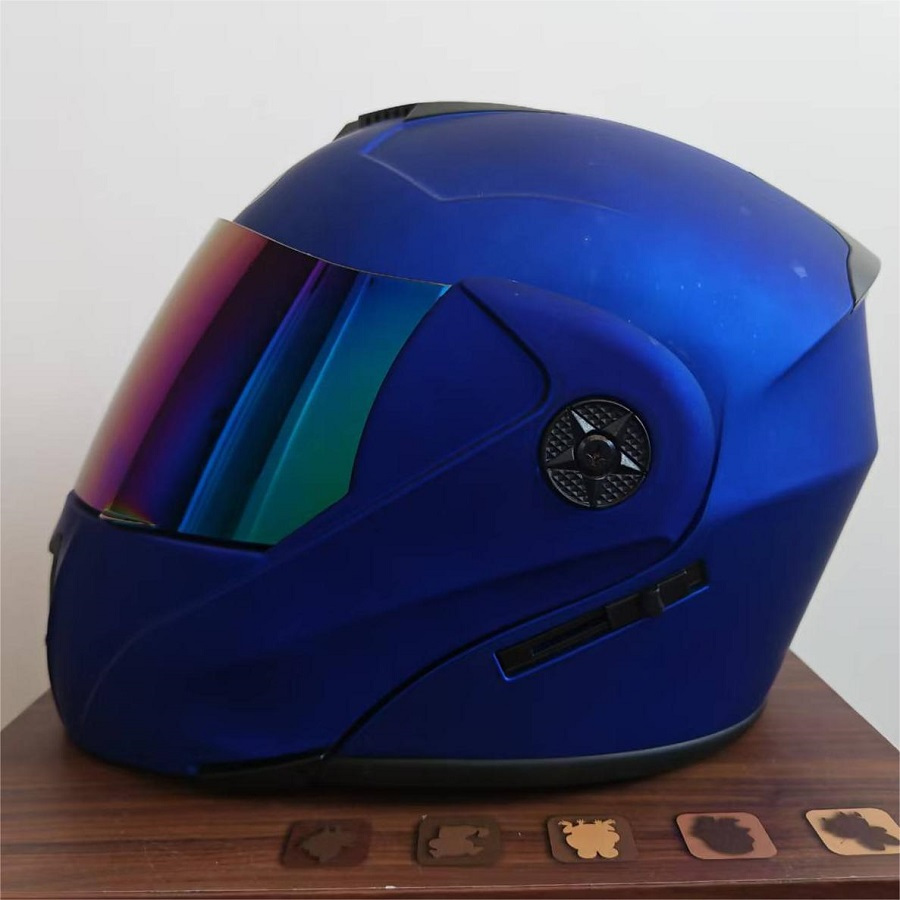 matte blue motorcycle helmets with double visors full face abs