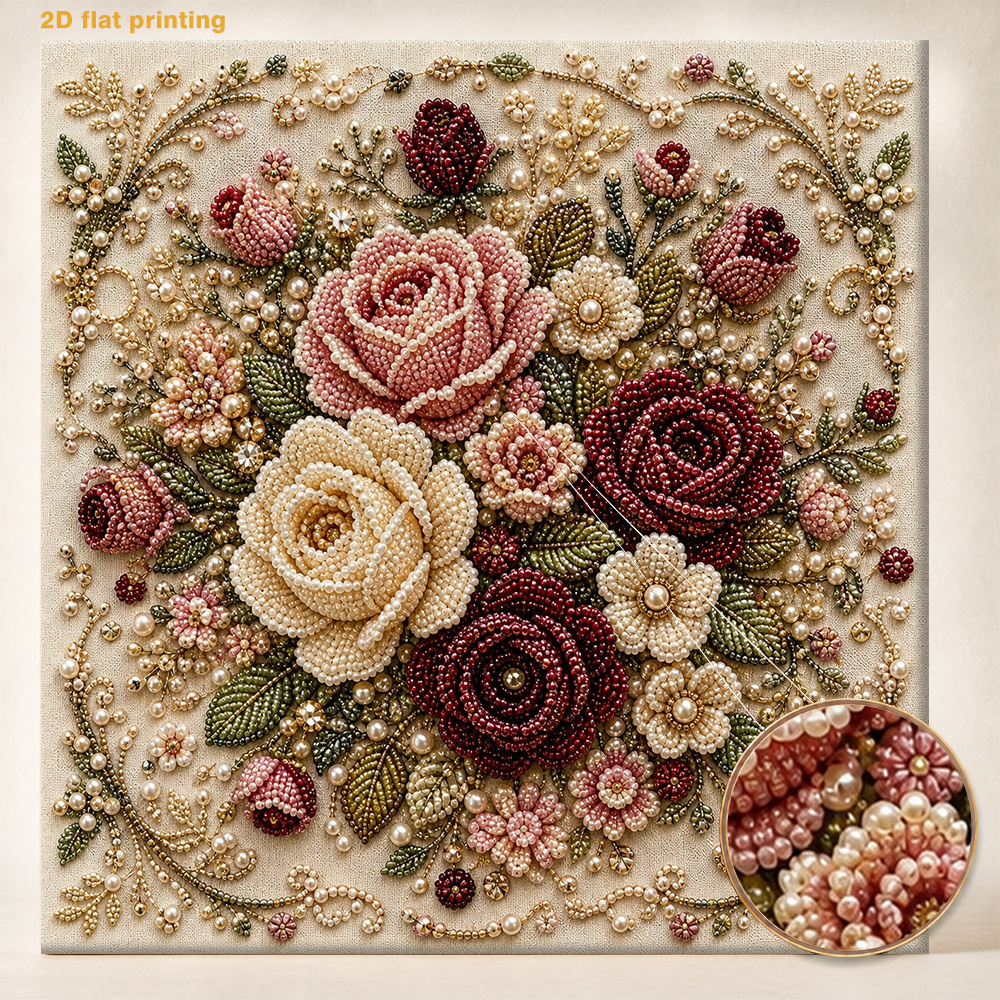 TEMU Ensemble de peinture d'art perle 2D à impression plate - Motif rétro, comprend des perles rondes, des brillantes, des clairs, un kit d'outils