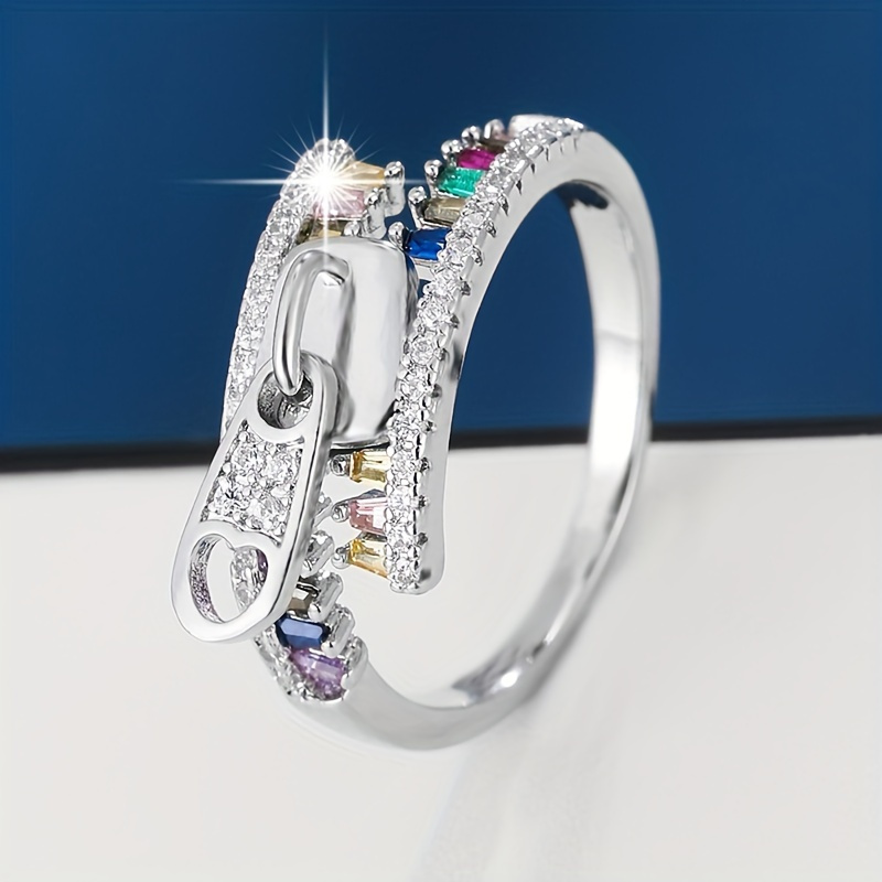 A Stylish Ring, Synthetic Cubic Zirconia, Copper Base, Unique Plating, Elegant Zipper Design, Suitable For Daily Wear And Gifting- Single Piece