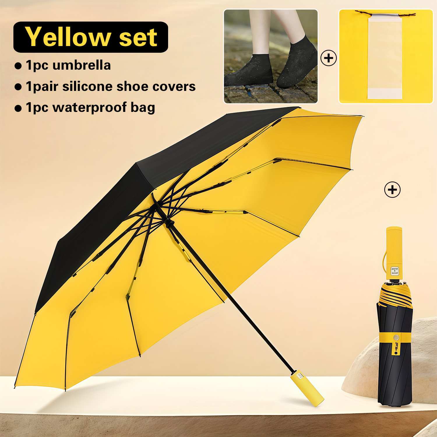 TEMU 3pcs/set Extra-large Automatic Umbrella Heavy 20-bone Three-fold Sunshade Umbrella Thickened Folding Umbrella With Black Glue For Sun Protection