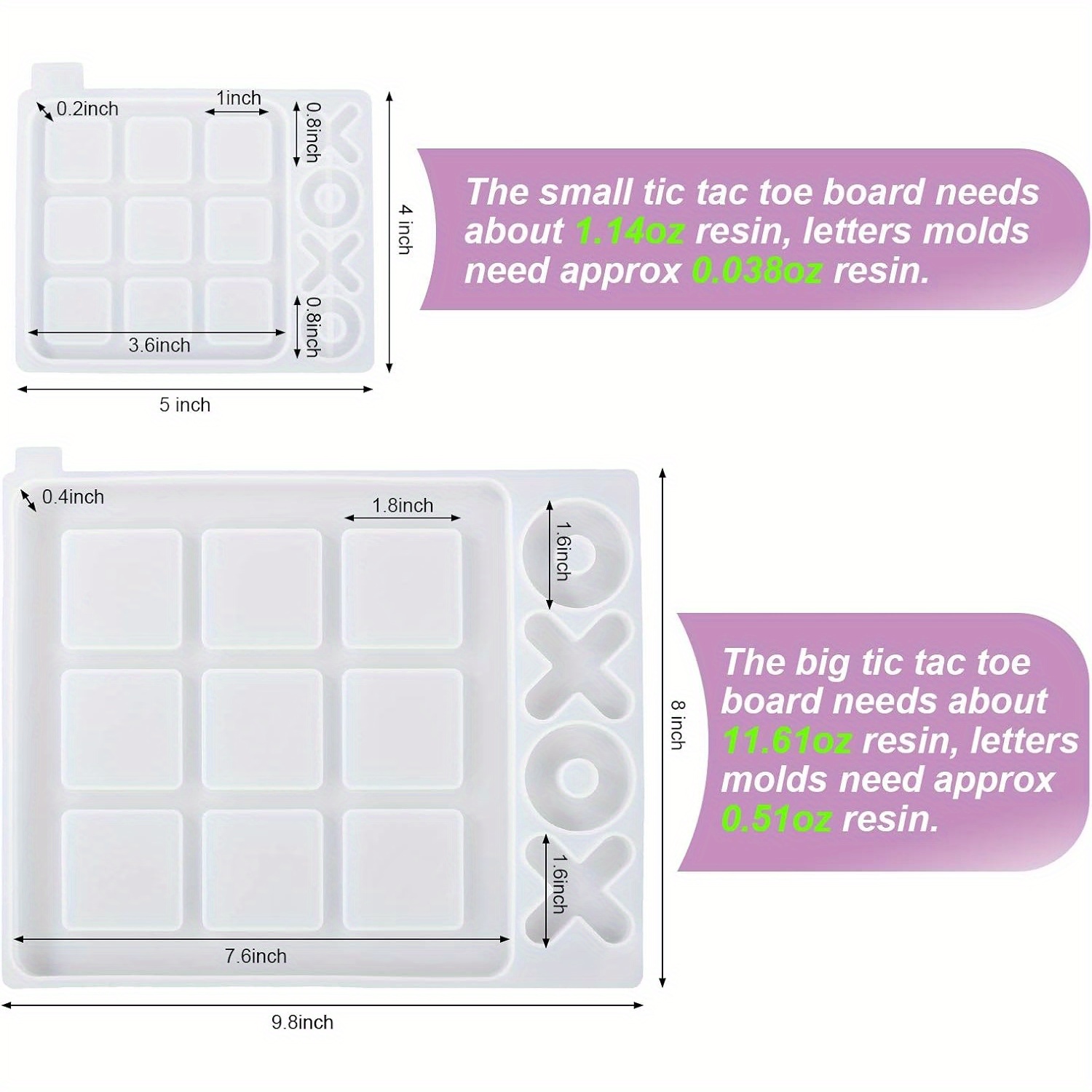 TEMU Set Of 2 Large Molds For Tic Tac Toe, Designed For Resin Casting, Perfect For Epoxy Resin Tabletop Games And Travel-friendly