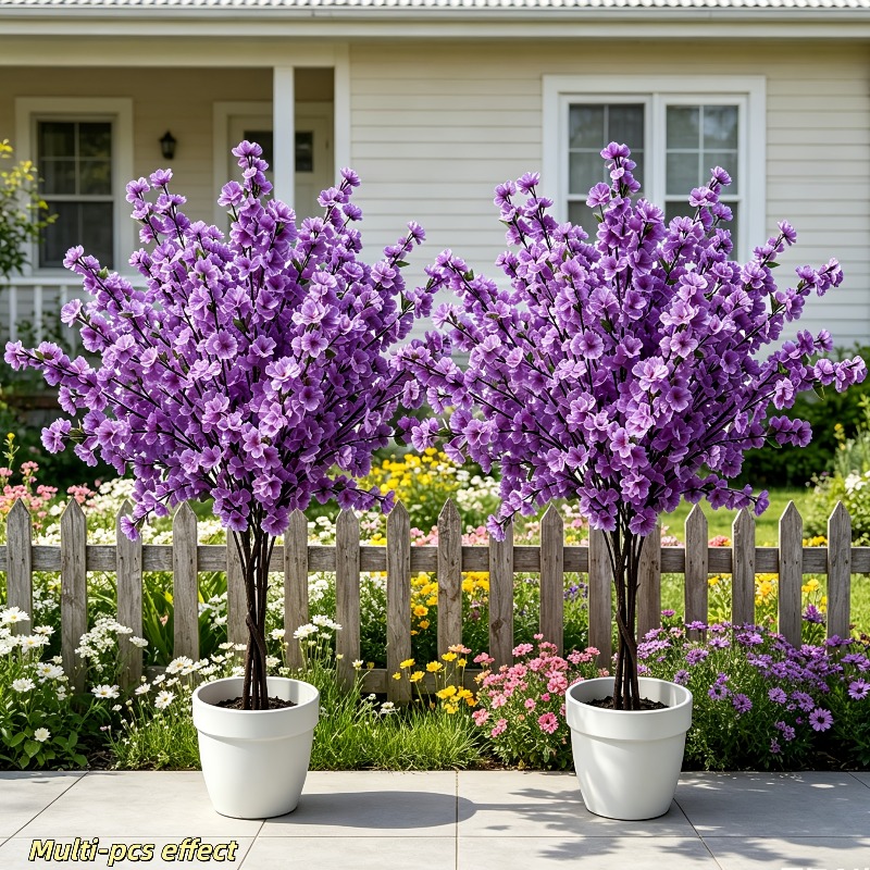 2 Purple High-end Artificial Cherry  , Long Branches, Dense Branches and Leaves, Sturdy Structure, Home and Outdoor Simulated Green PlantsShu Suitable for Indoor/outdoor Layout, Courtyard, Porch, Garden, Lawn, Swimming Pool, Wedding, Shopping