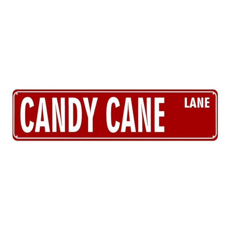 TEMU [festive Charm] Candy Cane " Vintage Aluminum Tin Plaque - 40.64x10.16cm, Red With White Lettering, Waterproof & Dustproof, Ideal For Home,