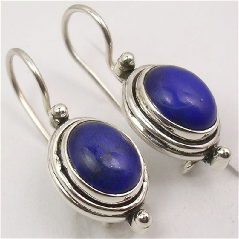 Vintage Lapis Lazuli Inlaid Copper Drop Dangle Earrings